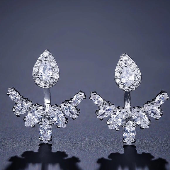 Silver Simulated Diamond Jacket Earrings - Picture 1 of 5